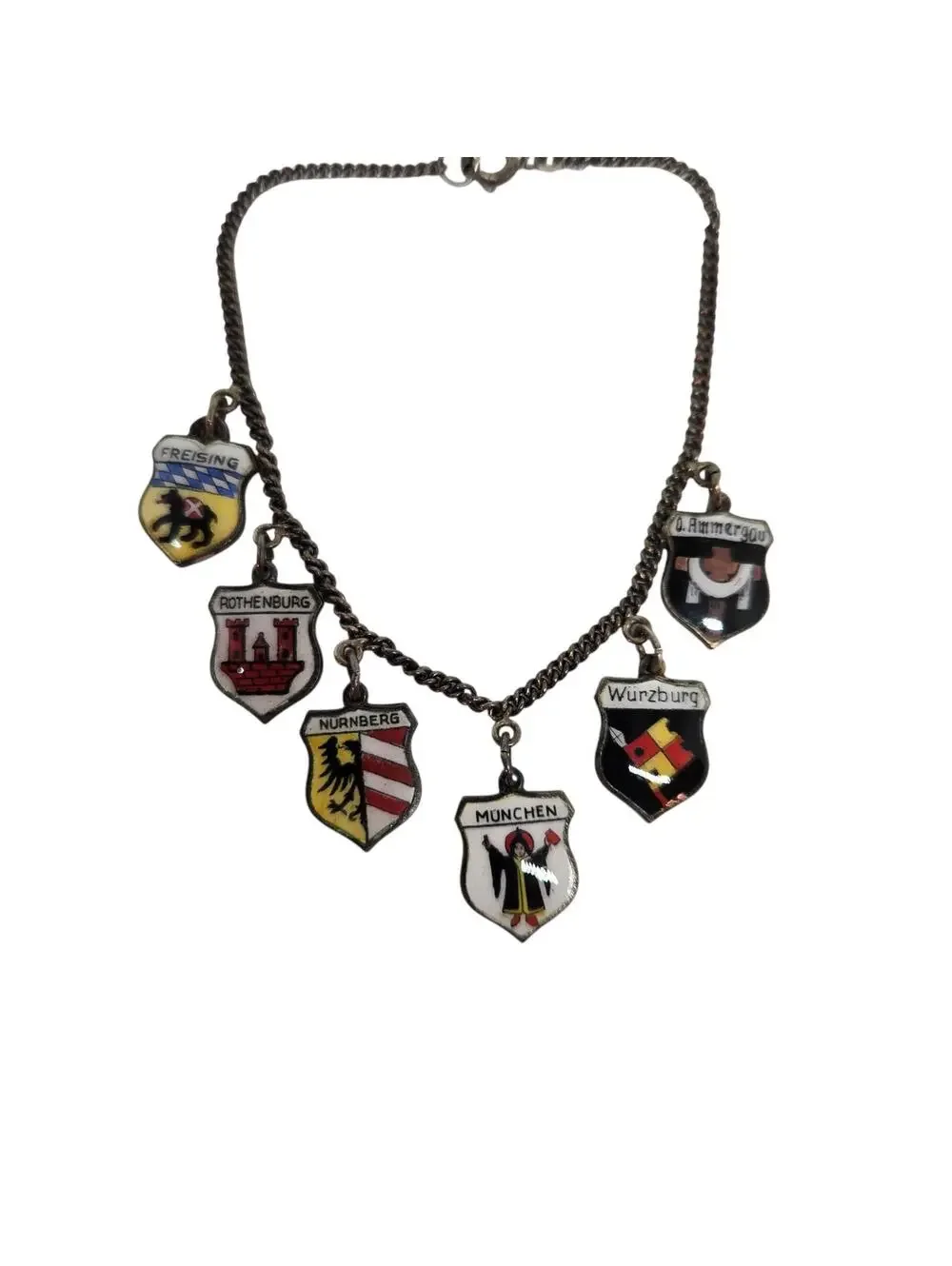 Vintage German City Crest Charm BRACELET, Six Enamel Travel SOUVENIR 800 SILVER